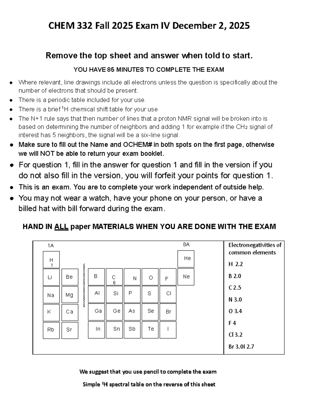 CHEM 332 Fall 2025 Exam IV Guidelines and Practice Questions - Studocu