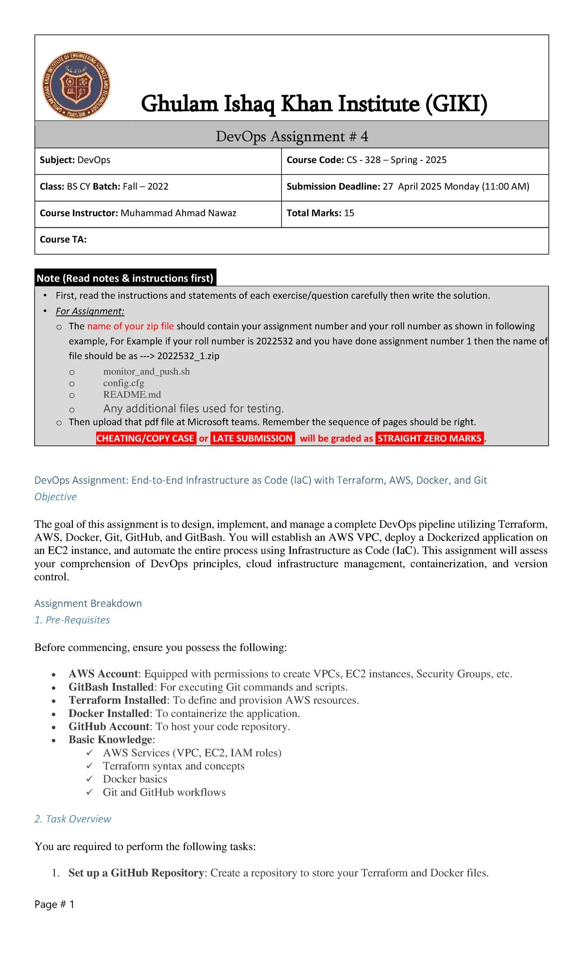DevOps Assignment 1 - CS 328 - GIKI Spring 2025 Submission Guide - Studocu