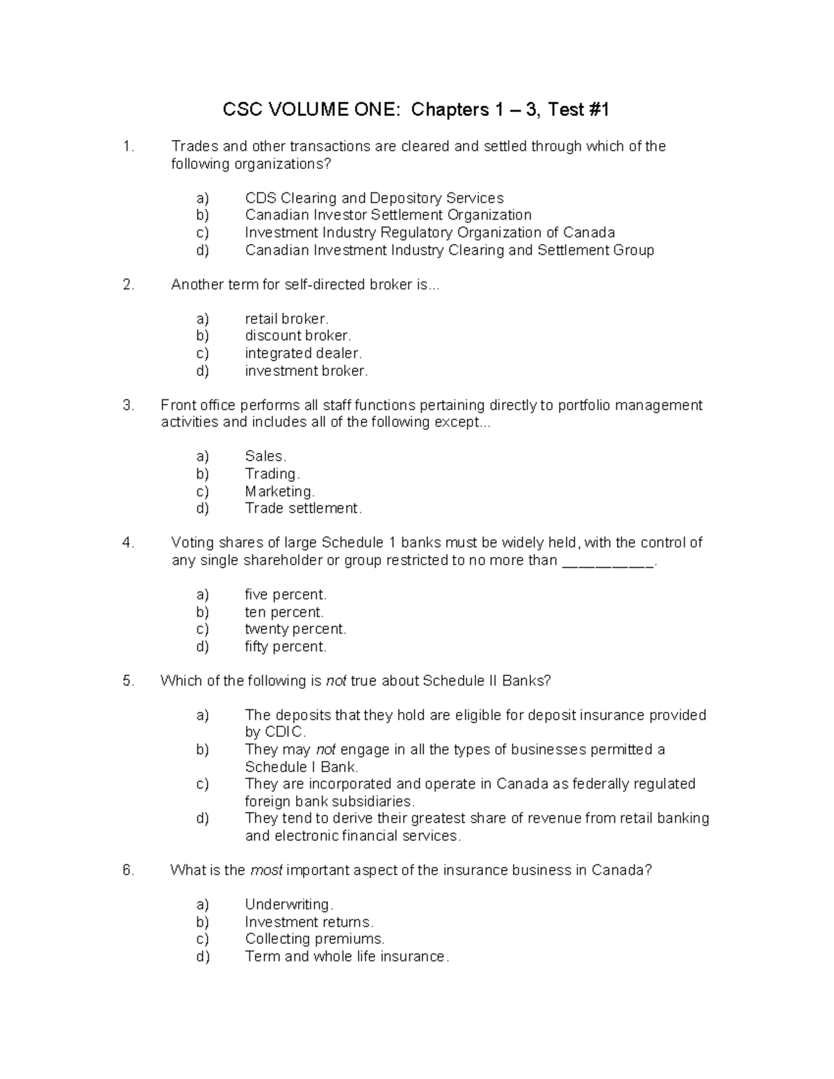 CSC VOLUME ONE: Chapters 1-5, Test Questions and Answers - Studocu