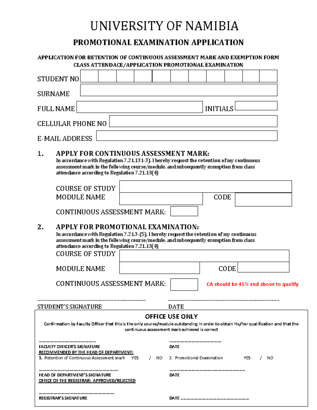 Promotional Examination Application Form (003) for CA Retention - Studocu