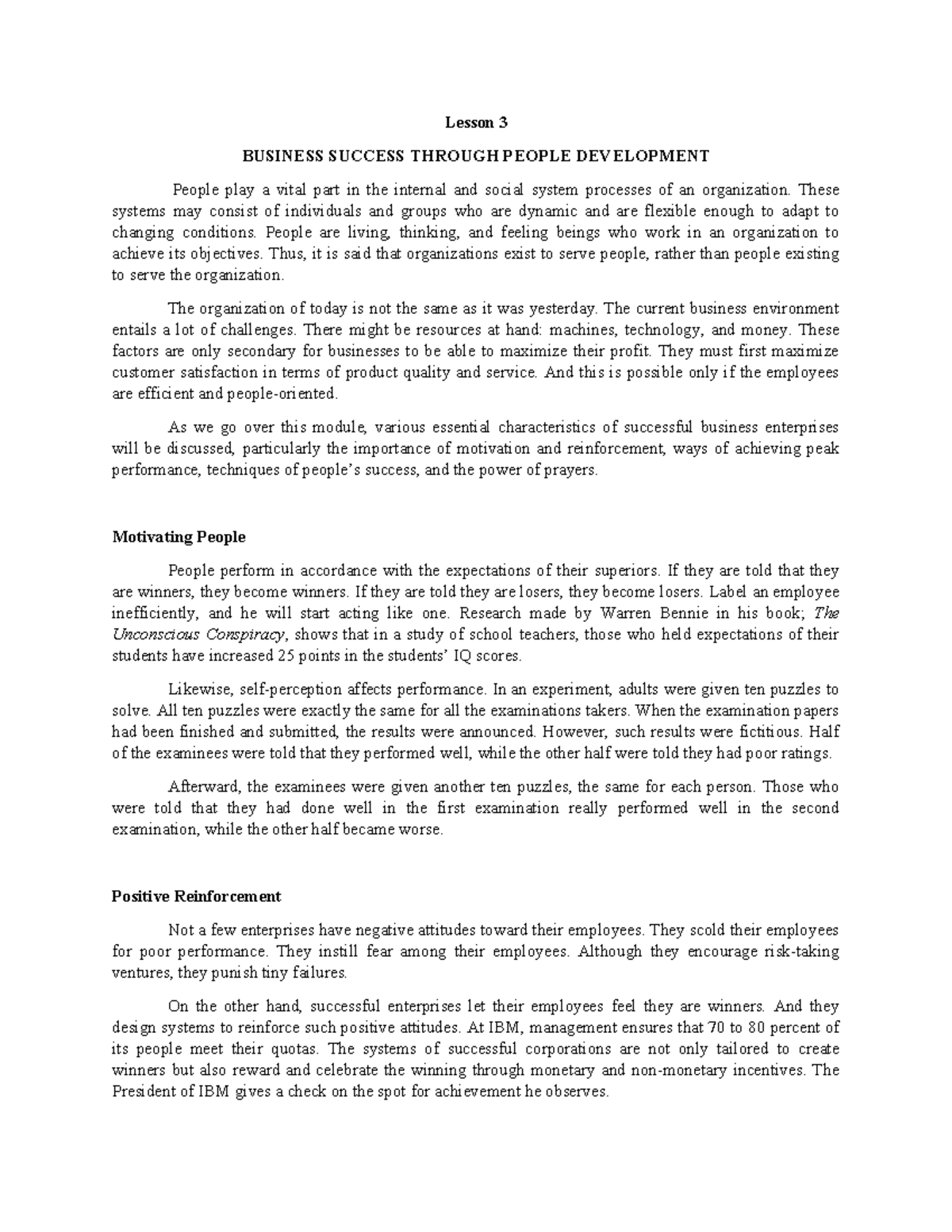 Business Success: People Development Strategies in Lesson 3 - Studocu