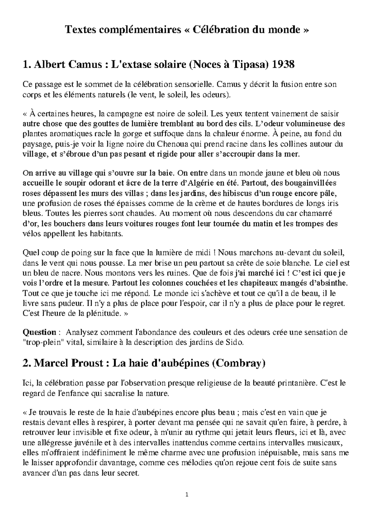 Textes Complémentaires : Célébration du Monde - Analyse Littéraire ...