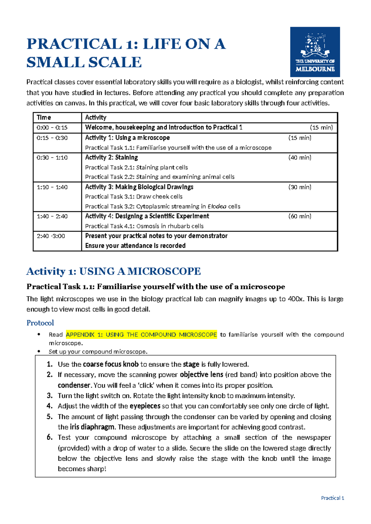 Practical 1: Essential Lab Skills for Biology (BIO101) - Studocu