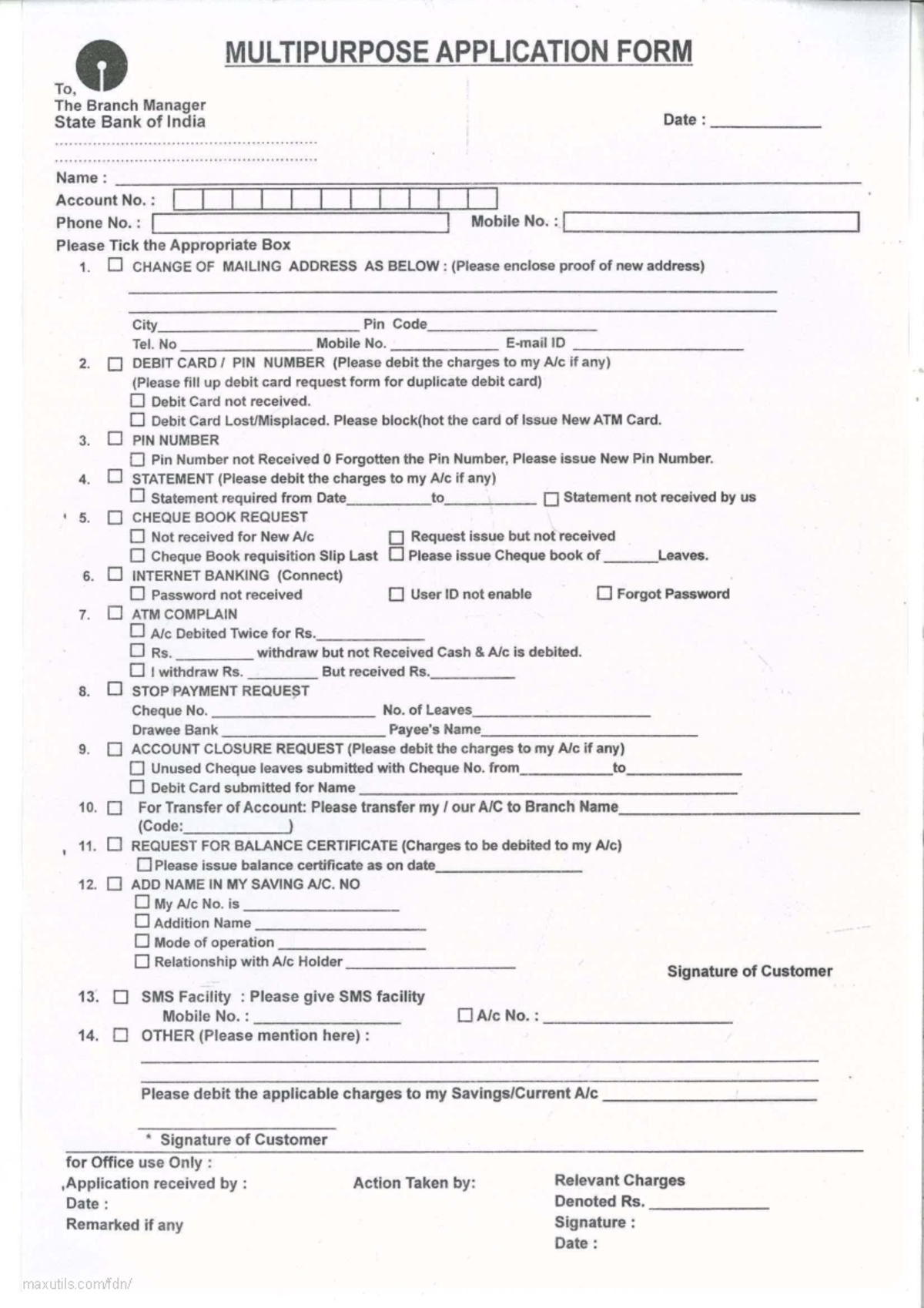SBI-MFORM: Multipurpose Application Form for Banking Services - Studocu