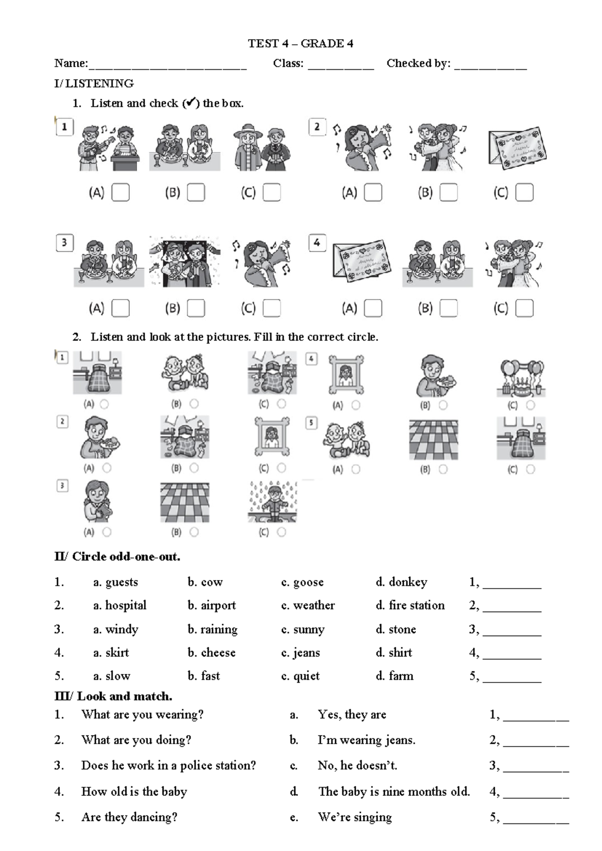 TEST 4 GRADE 4: Listening & Writing Exercises - Studocu
