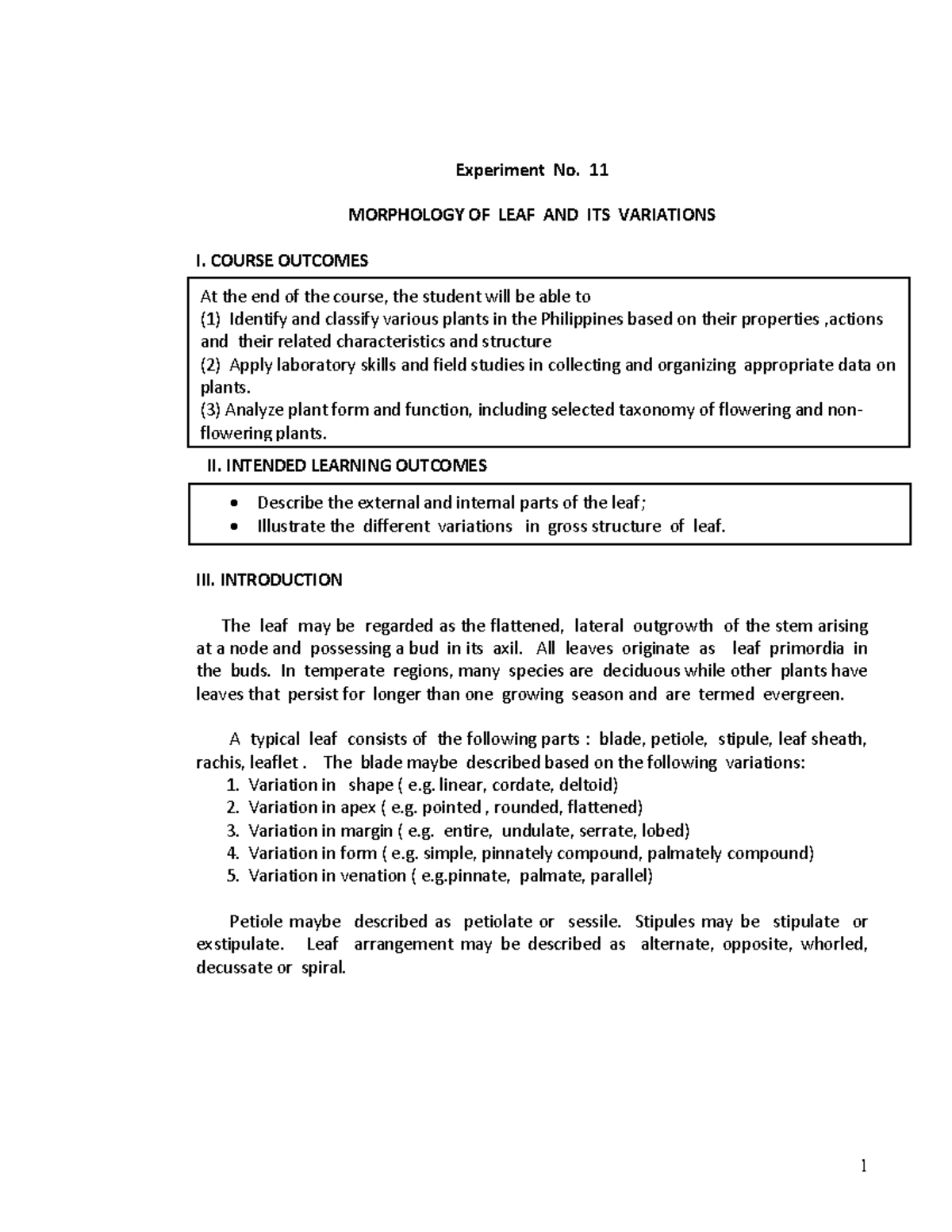 NEW Botany LAB Manual: Experiments on Leaf Morphology & Plant ...