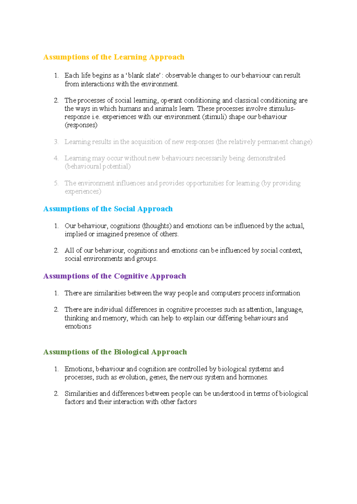 Assumptions of Learning, Social, Cognitive & Biological Approaches ...