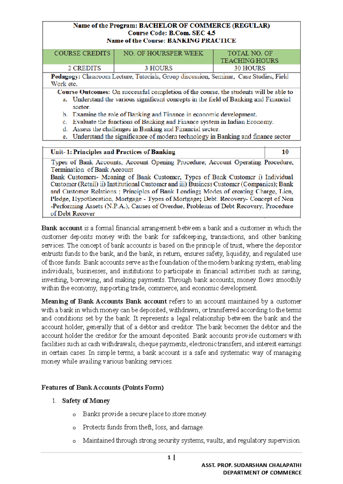 Unit 01 Banking - Comprehensive Notes on Bank Accounts and Customer ...