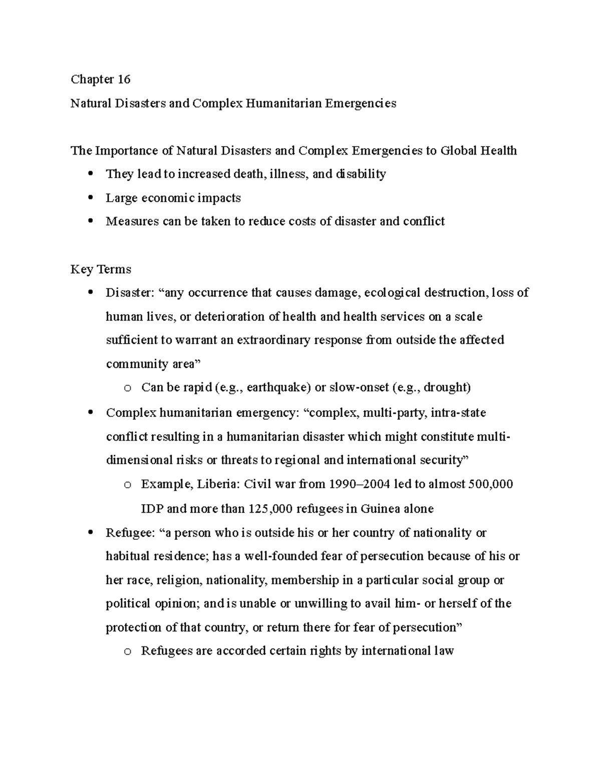 HEA 310 Chapter 16 Notes - Chapter 16 Natural Disasters and Complex ...