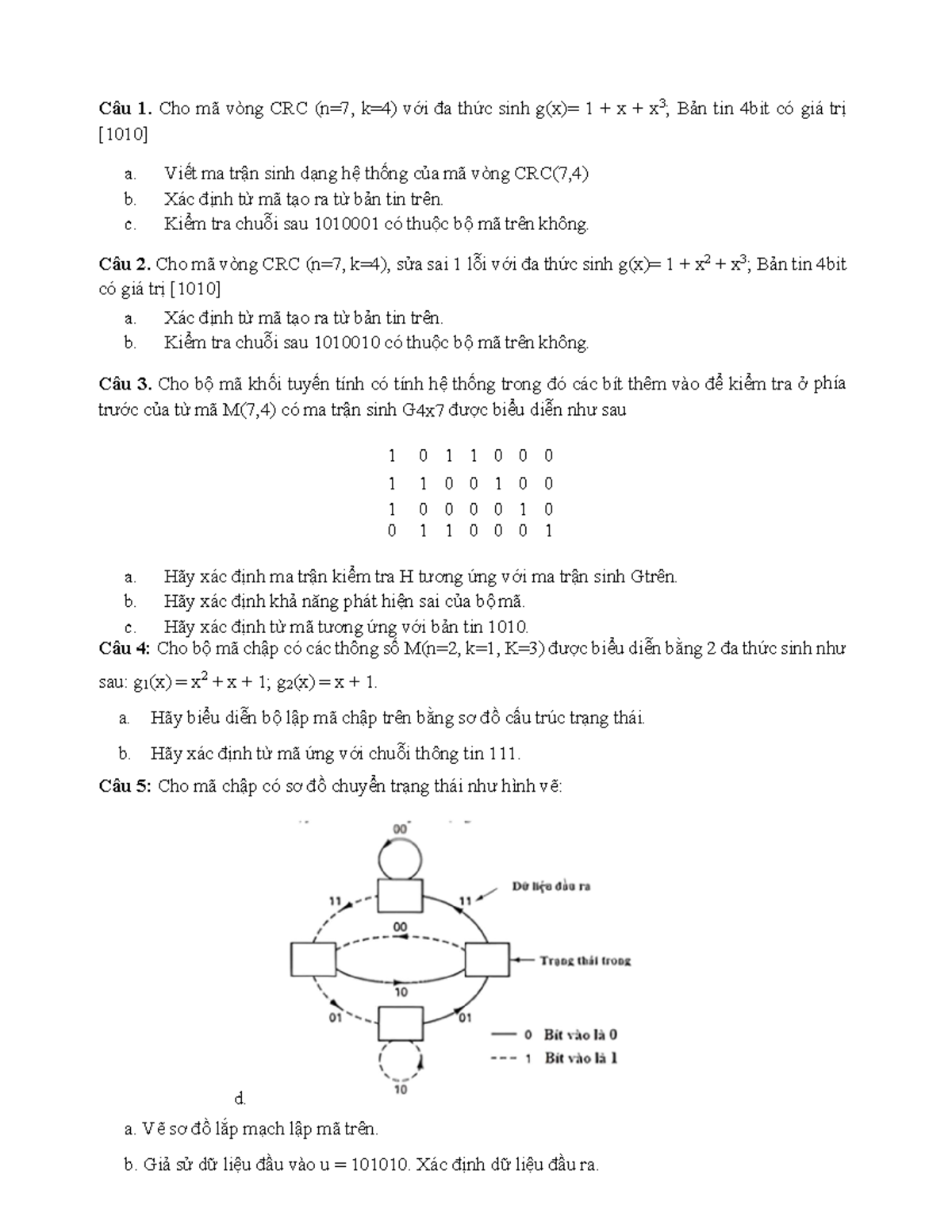 BT LTTT - Assignment on CRC and Linear Block Codes - Studocu