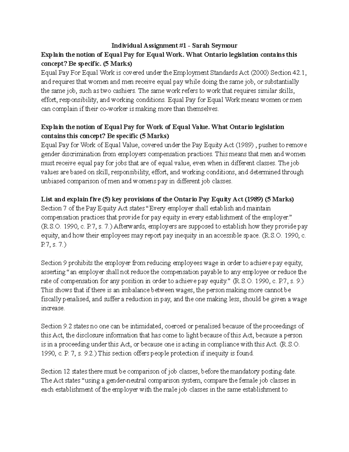 Equal Pay for Equal Work: Insights & Legislation - IND ASSIGNMENT #1 ...
