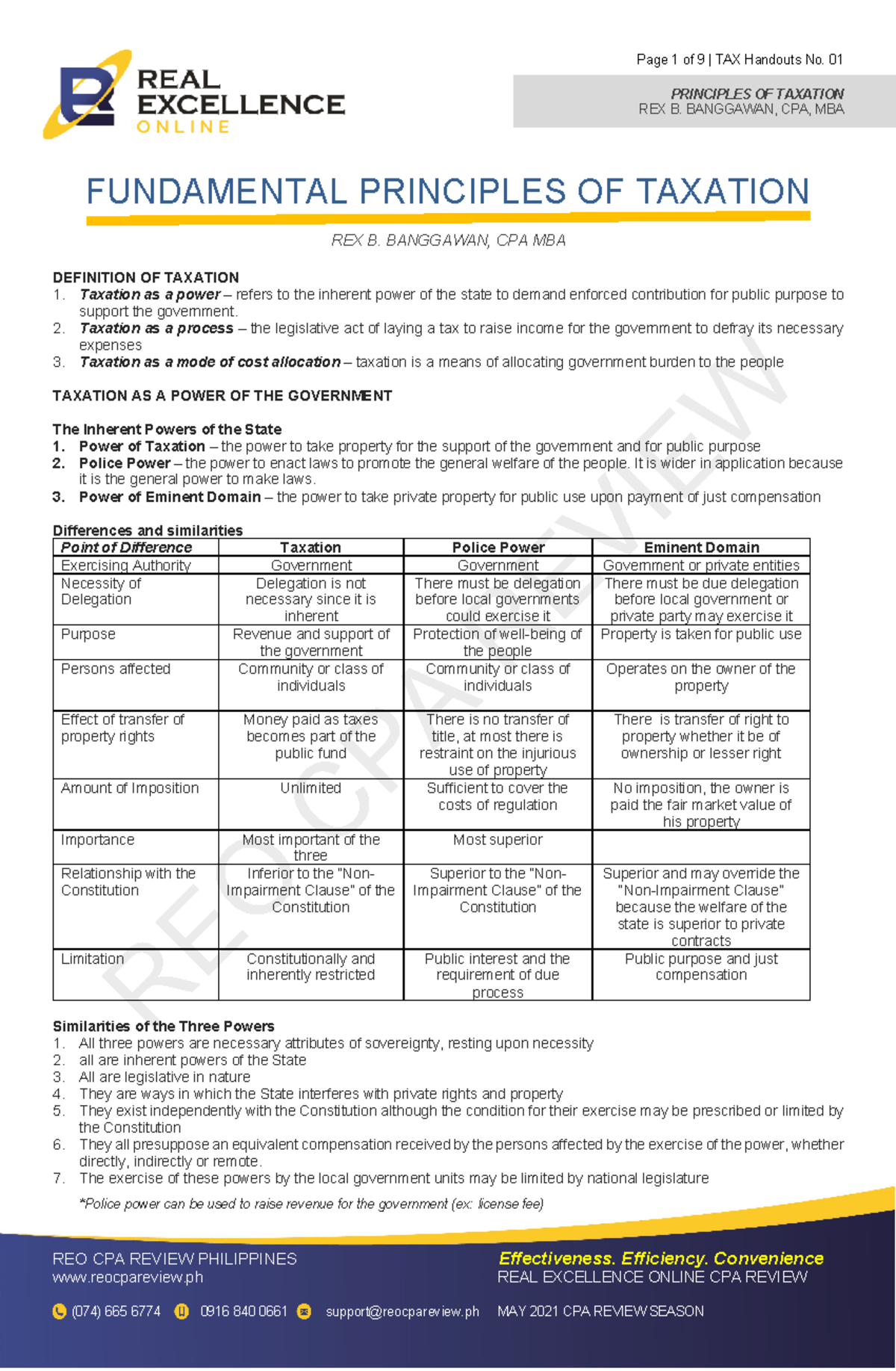 Taxation H0 1 - Essential Principles of Taxation Overview and Review ...