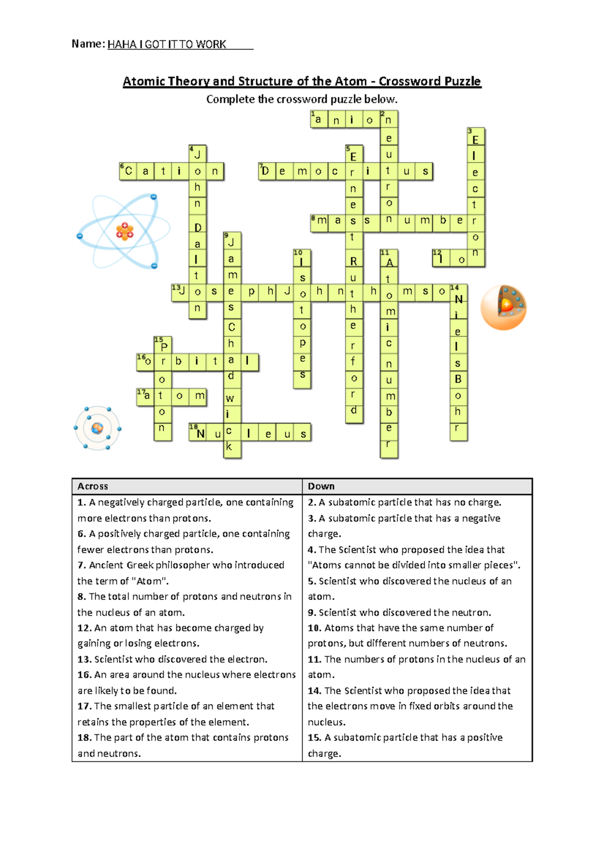 Subatomic Particle Crossword