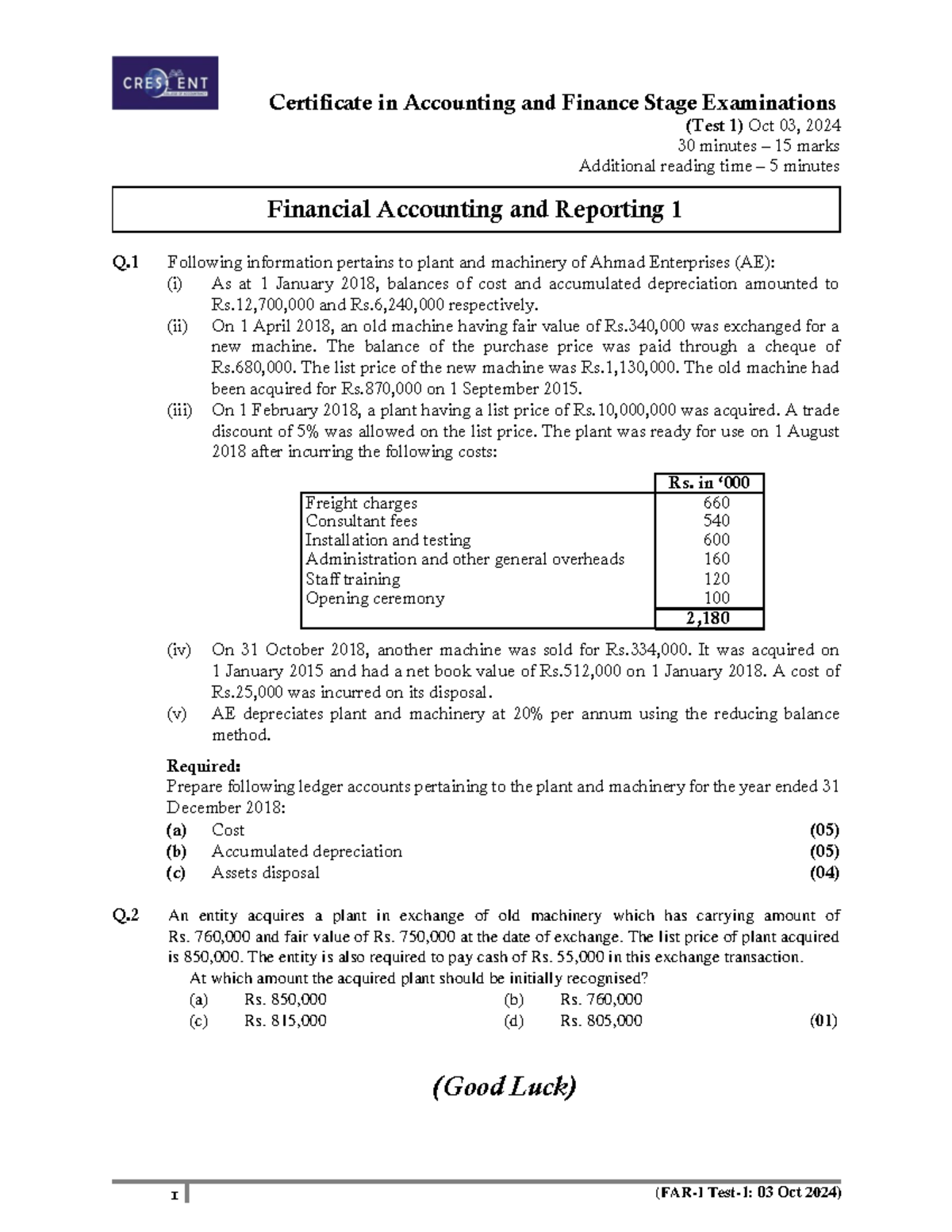 Test-01 (Far1) - Financial Accounting & Reporting Exam Notes - Studocu