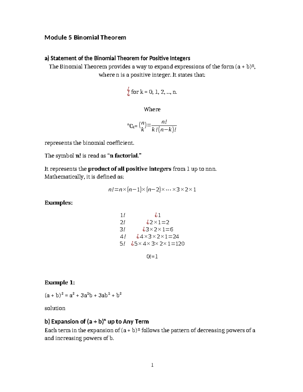 Module 5: Binomial Theorem - Expansion & Coefficients - Studocu