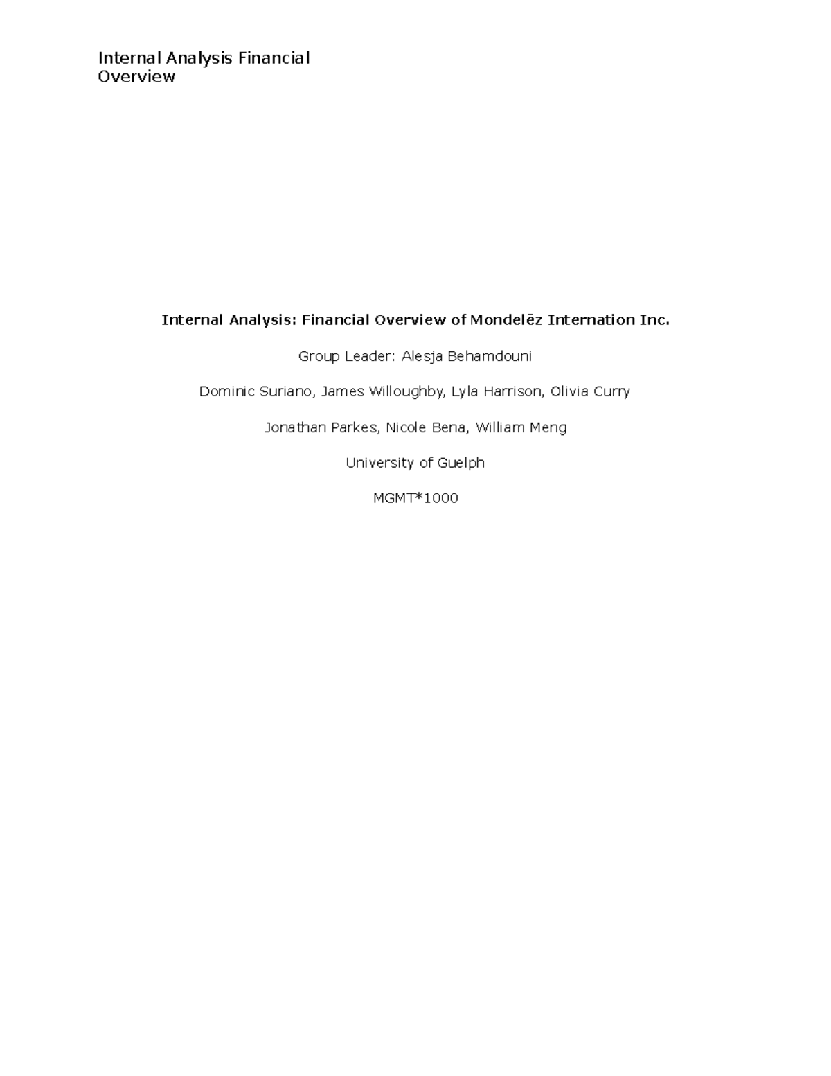 Internal Analysis: Financial Overview of Mondelēz International Inc ...