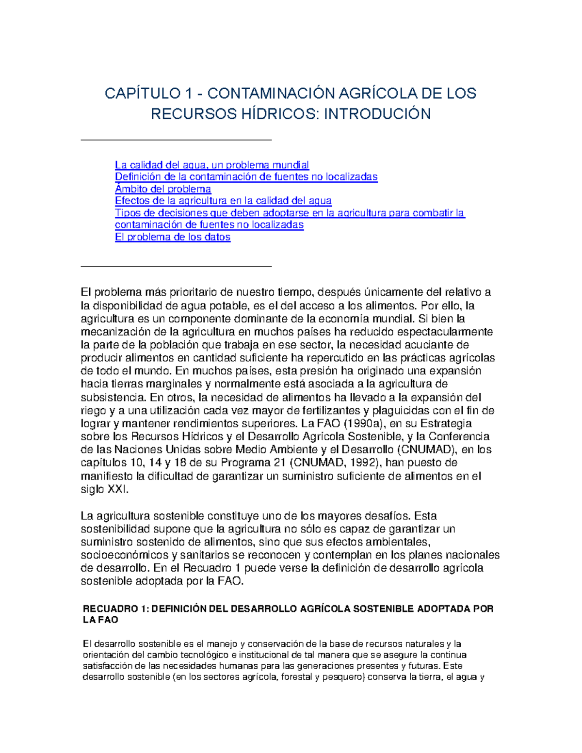 Contaminación del agua y como afecta a la agricultura - CAPÍTULO 1 ...