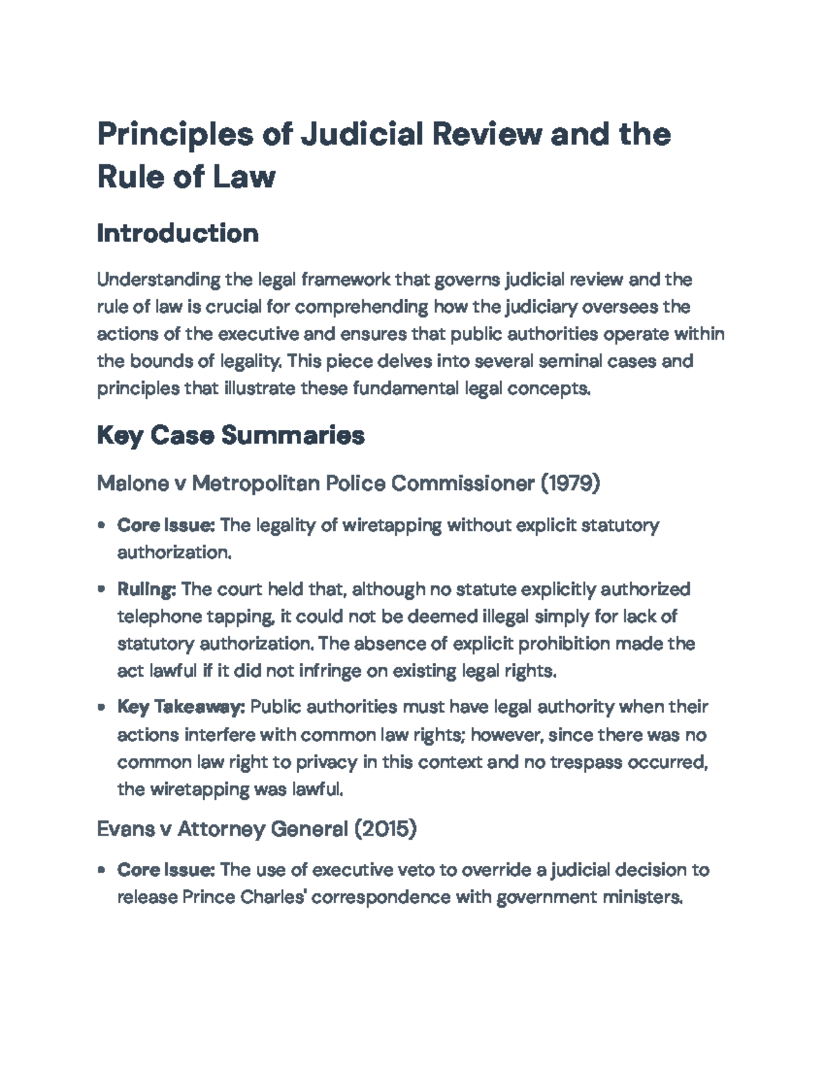 Principles of Judicial Review & Rule of Law: Key Cases Explored - Studocu