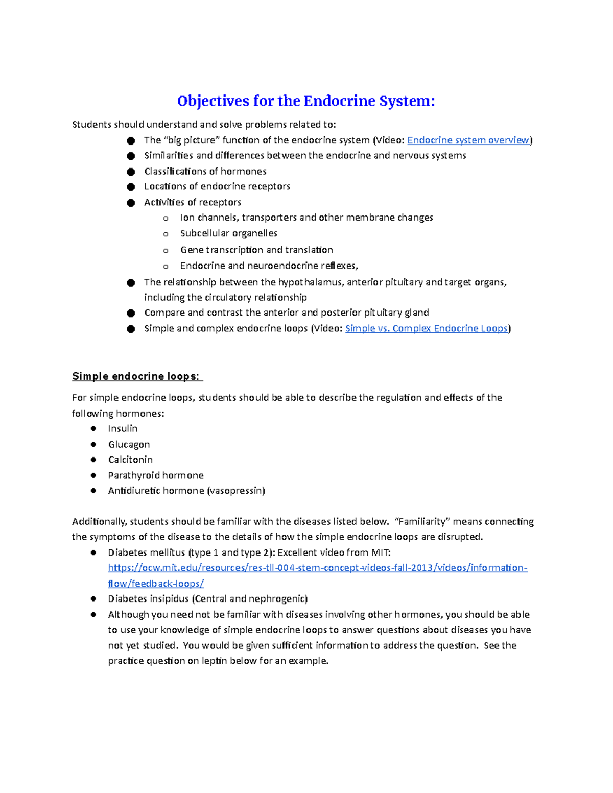Endocrine System Objectives and Key Concepts for Study (BIO 202) - Studocu