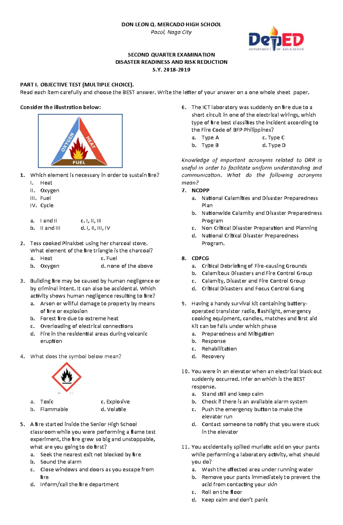DRRR 2nd Quarter Exam: Objective Test on Disaster Readiness & Risk ...