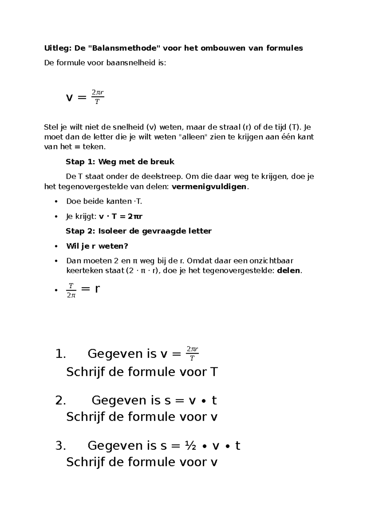 Formules Ombouwen: Baansnelheid en Isoleer Technieken - Studeersnel