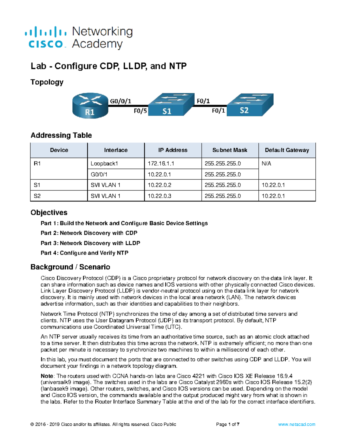 Lab 10.8.2: Configure CDP, LLDP, and NTP for Network Topology - Studocu