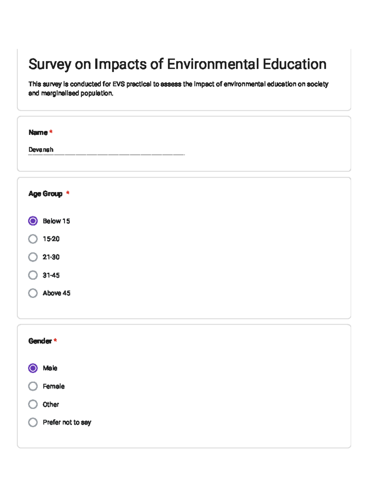 EVS Practical: Survey on Environmental Education Impacts - Studocu