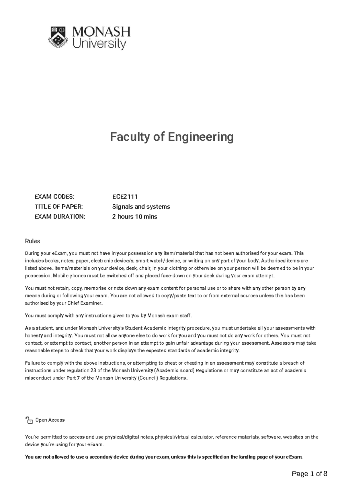 Signals and Systems Exam Instructions and Questions (ENG101) - Studocu