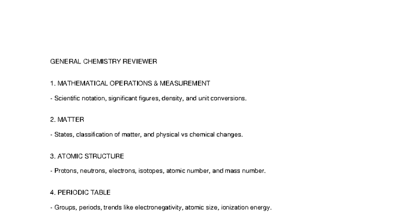 GENERAL CHEMISTRY REVIEWER: KEY CONCEPTS & FORMULAS - Studocu