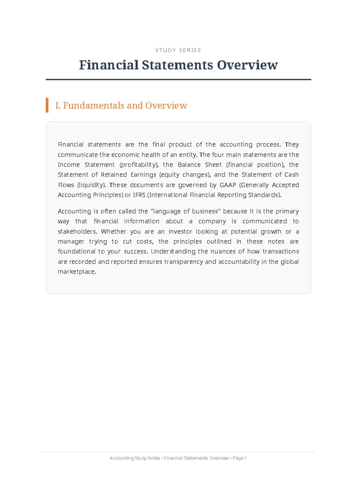 Financial Statements Overview: Key Concepts & Applications - Studocu