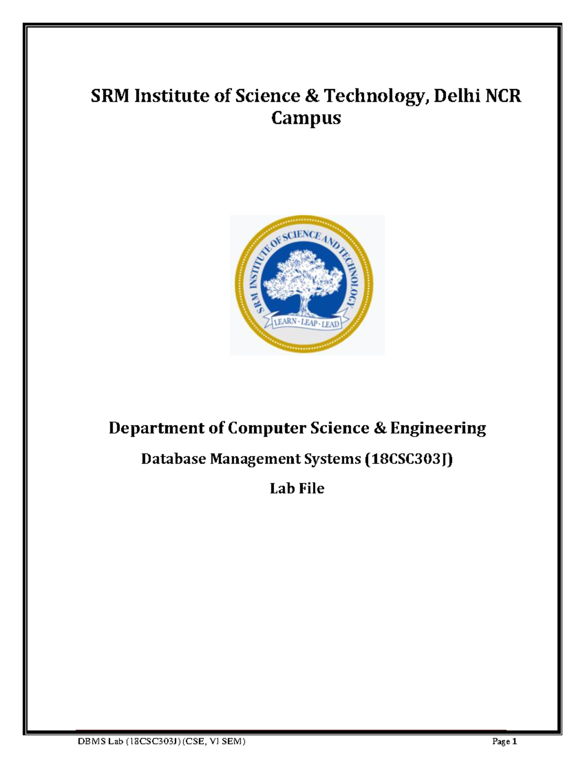 DBMS Lab Manual (18CSC303J) - CSE VI SEM Laboratory Guidelines ...