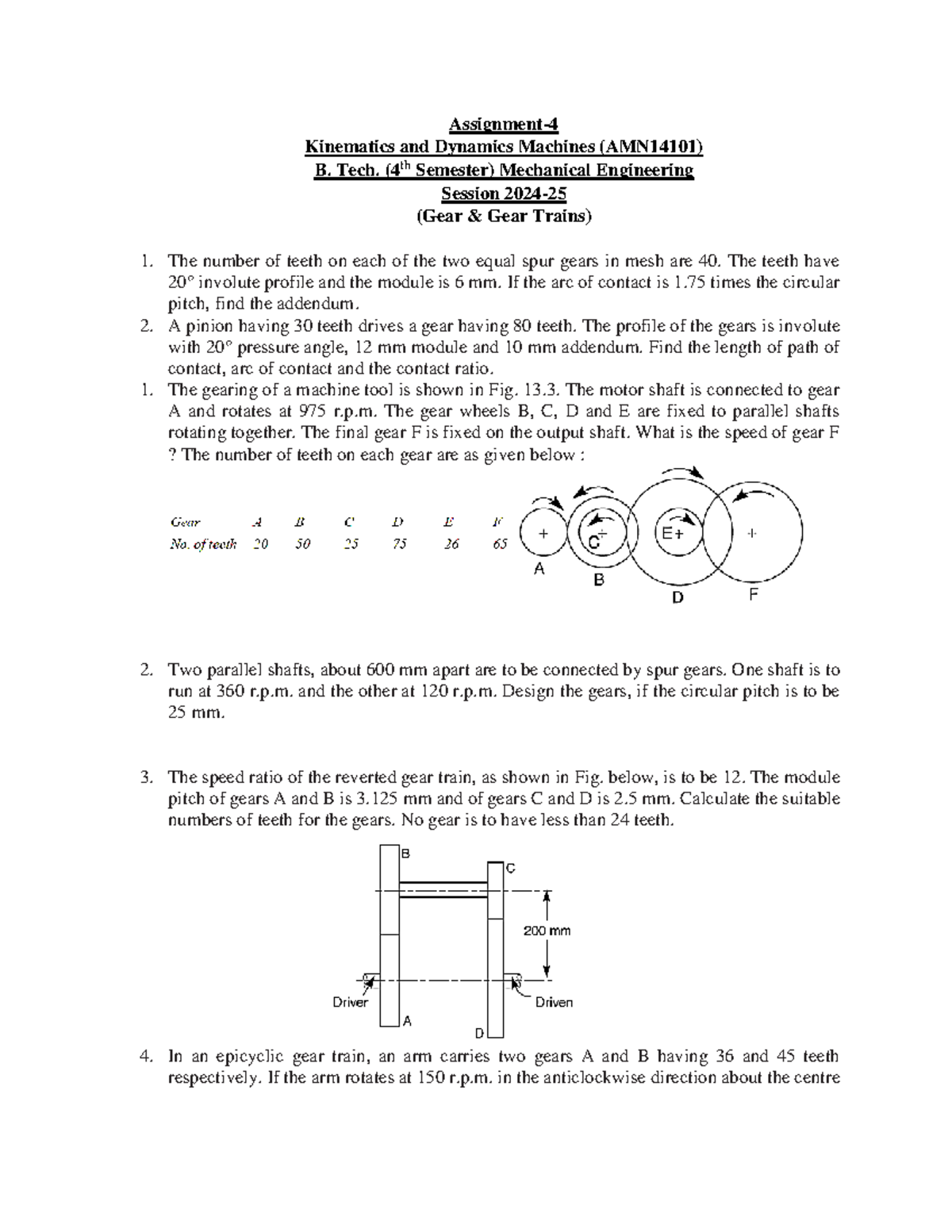 Kinematics and Dynamics of Machines (AMN14101) - Assignment 4 - Studocu