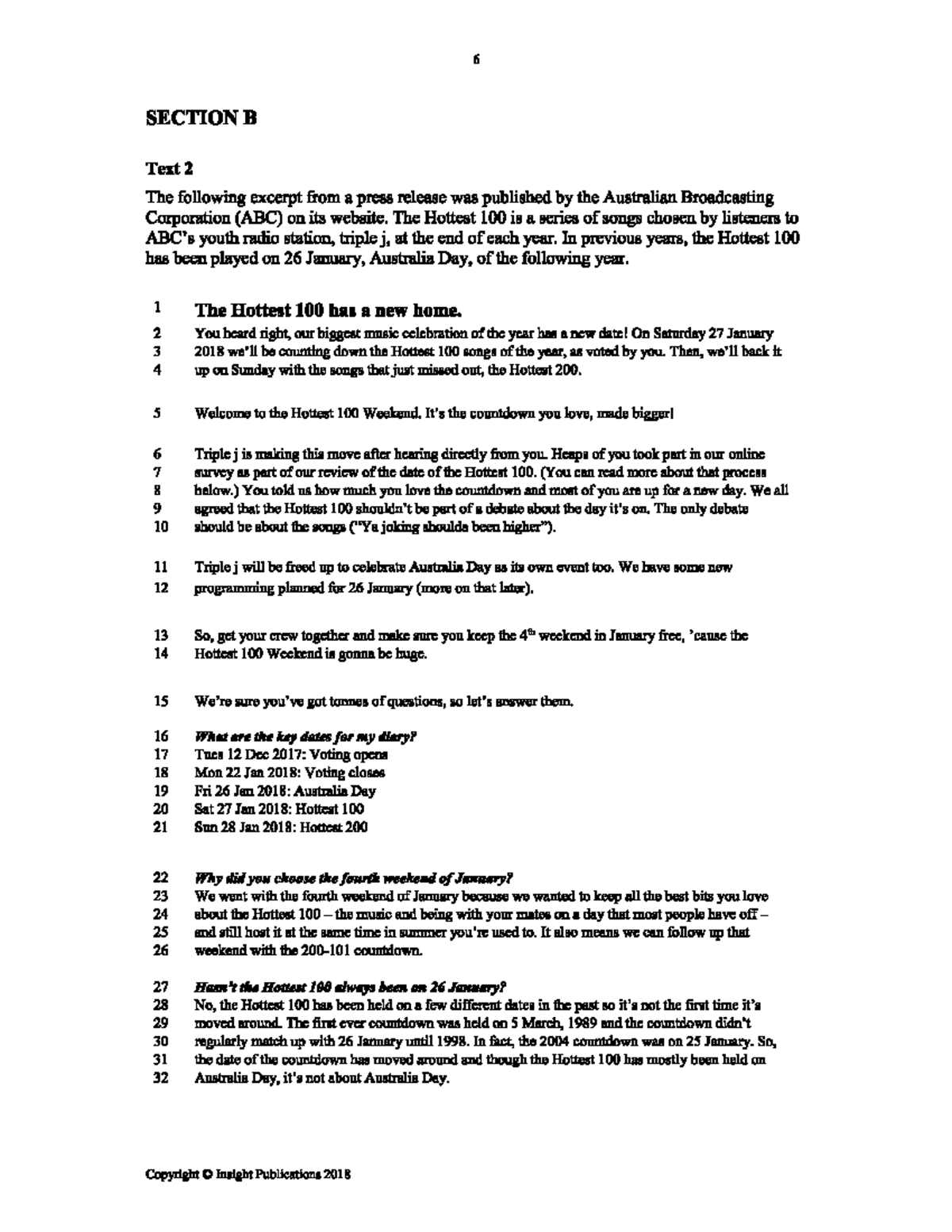 Hottest 100 AC Text - AC text for englang - 6 SECTION B Text 2 The ...
