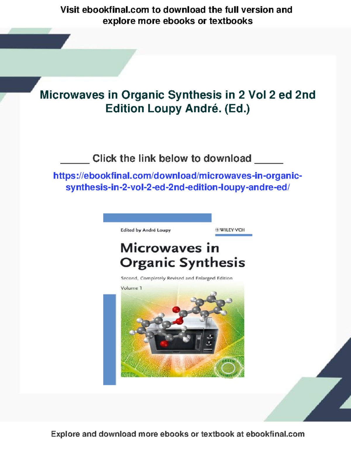 Microwaves in Organic Synthesis, 2nd Ed. by Loupy - Comprehensive ...