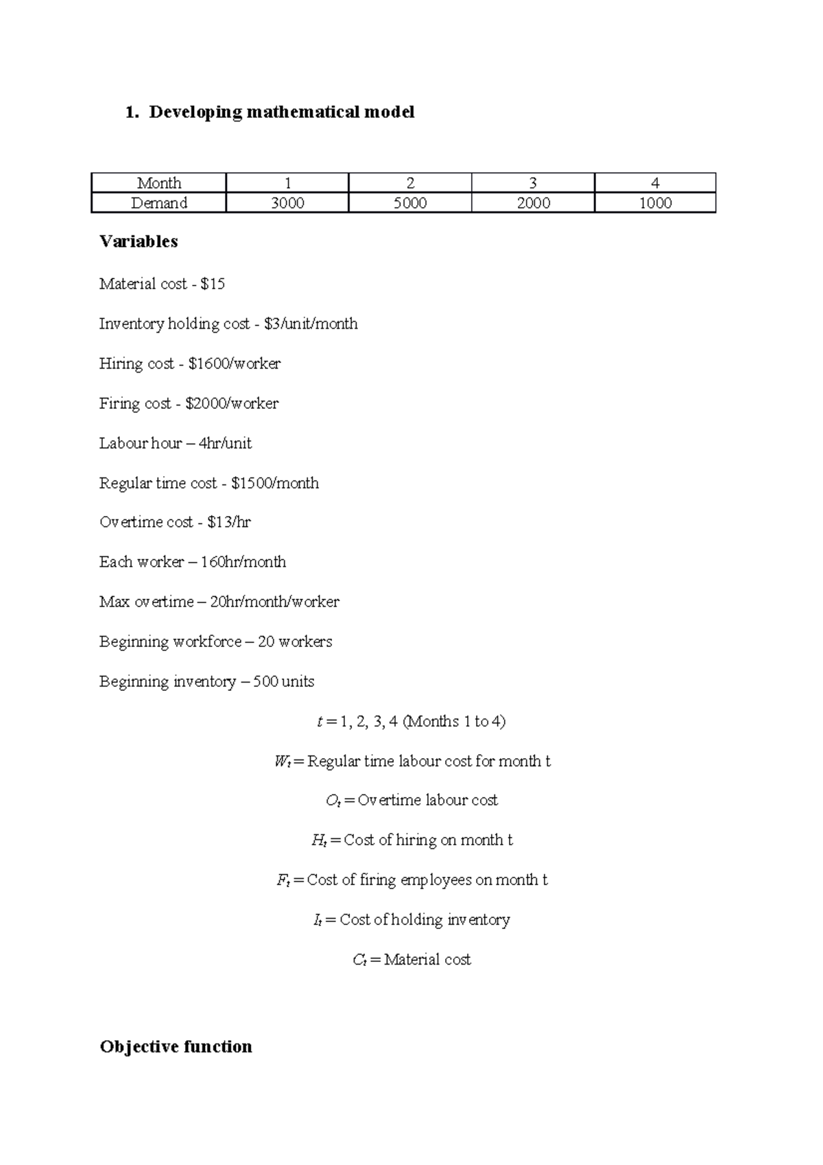 Supply chain analyics A1 - 1. Developing mathematical model Month 1 2 3 ...