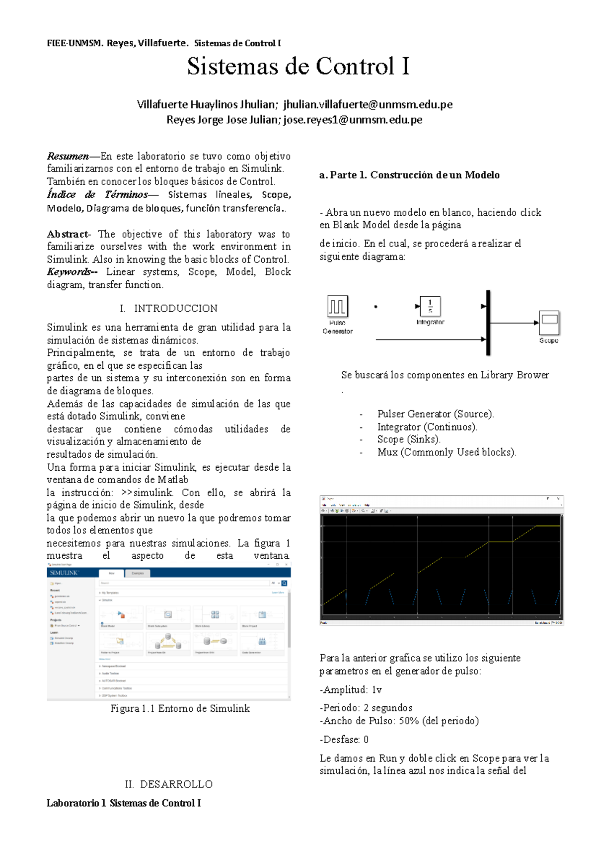 Laboratorio 2: Familiarización con Simulink y Bloques de Control - Studocu