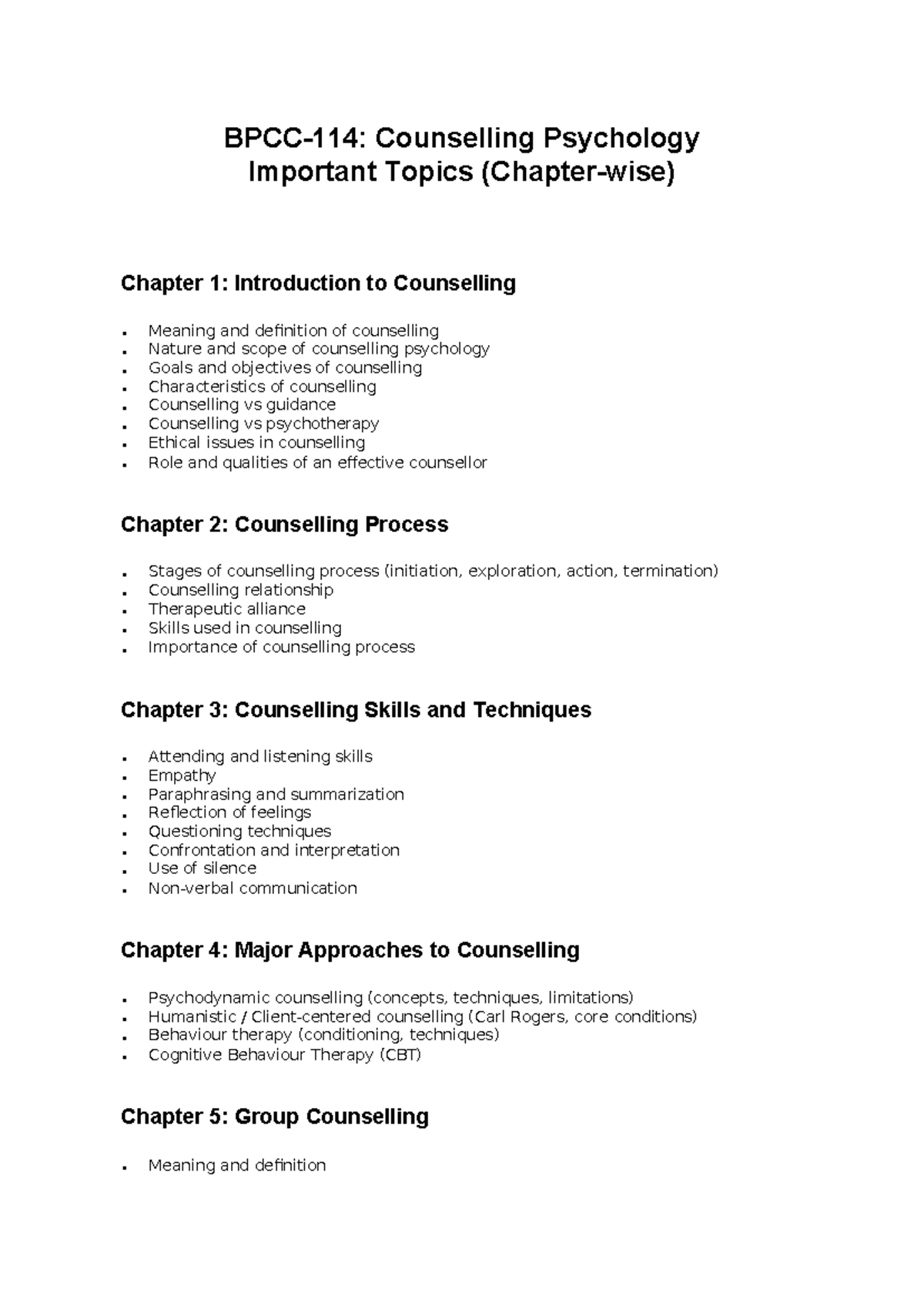 BPCC-114 Counselling Psychology: Key Concepts & Techniques - Studocu
