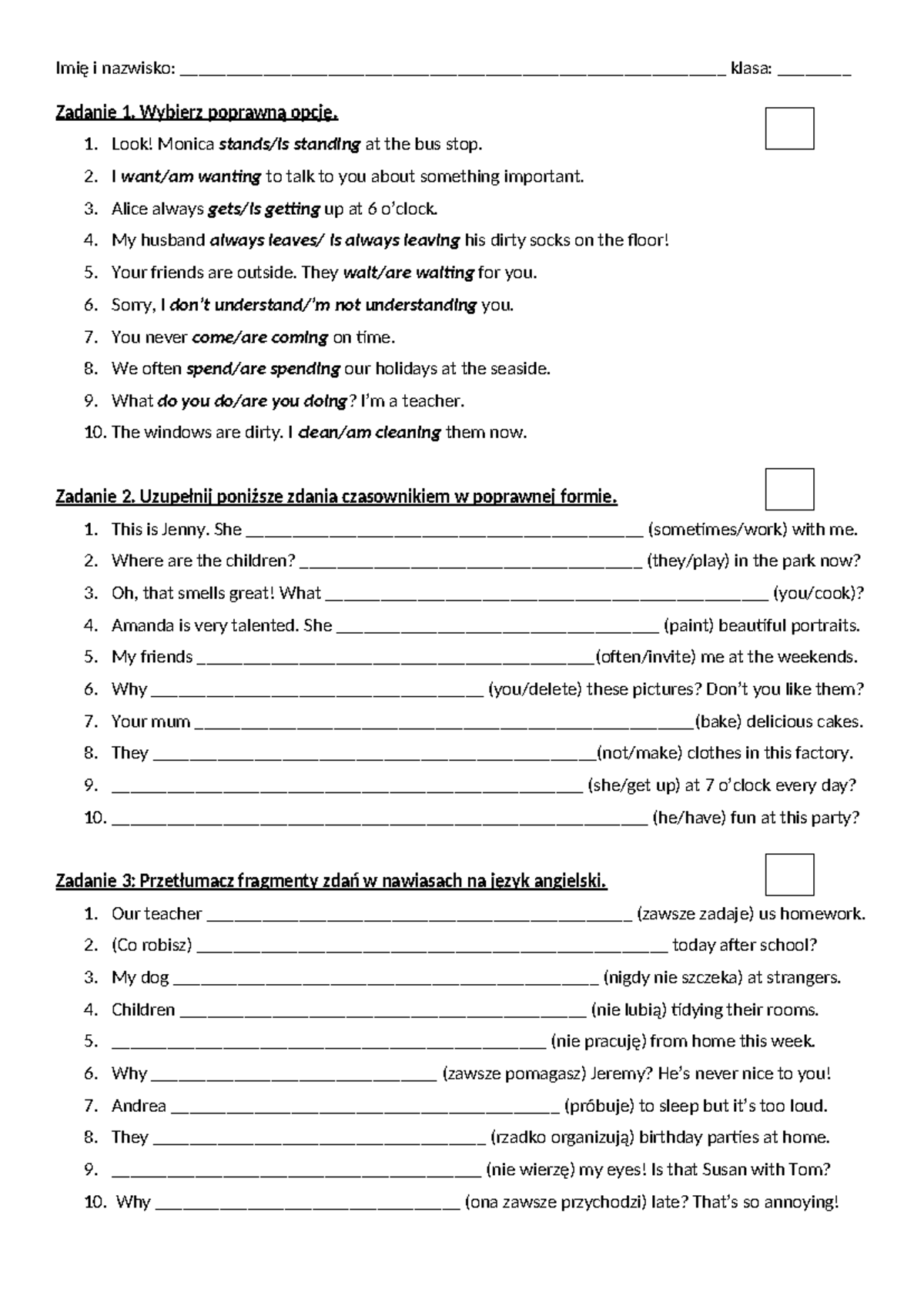 B1+ Present Simple vs Continuous Workbook Exercises - Studocu