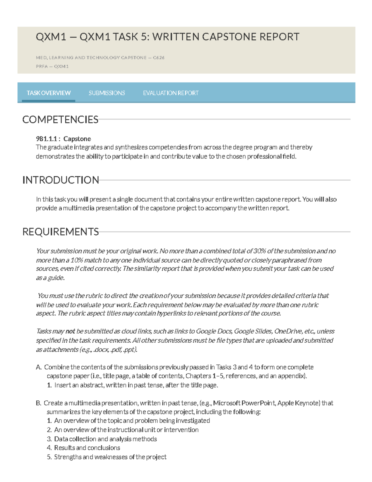 Capstone task 5 Performance Assessment - QXM1 — QXM1 TASK 5: WRITTEN ...