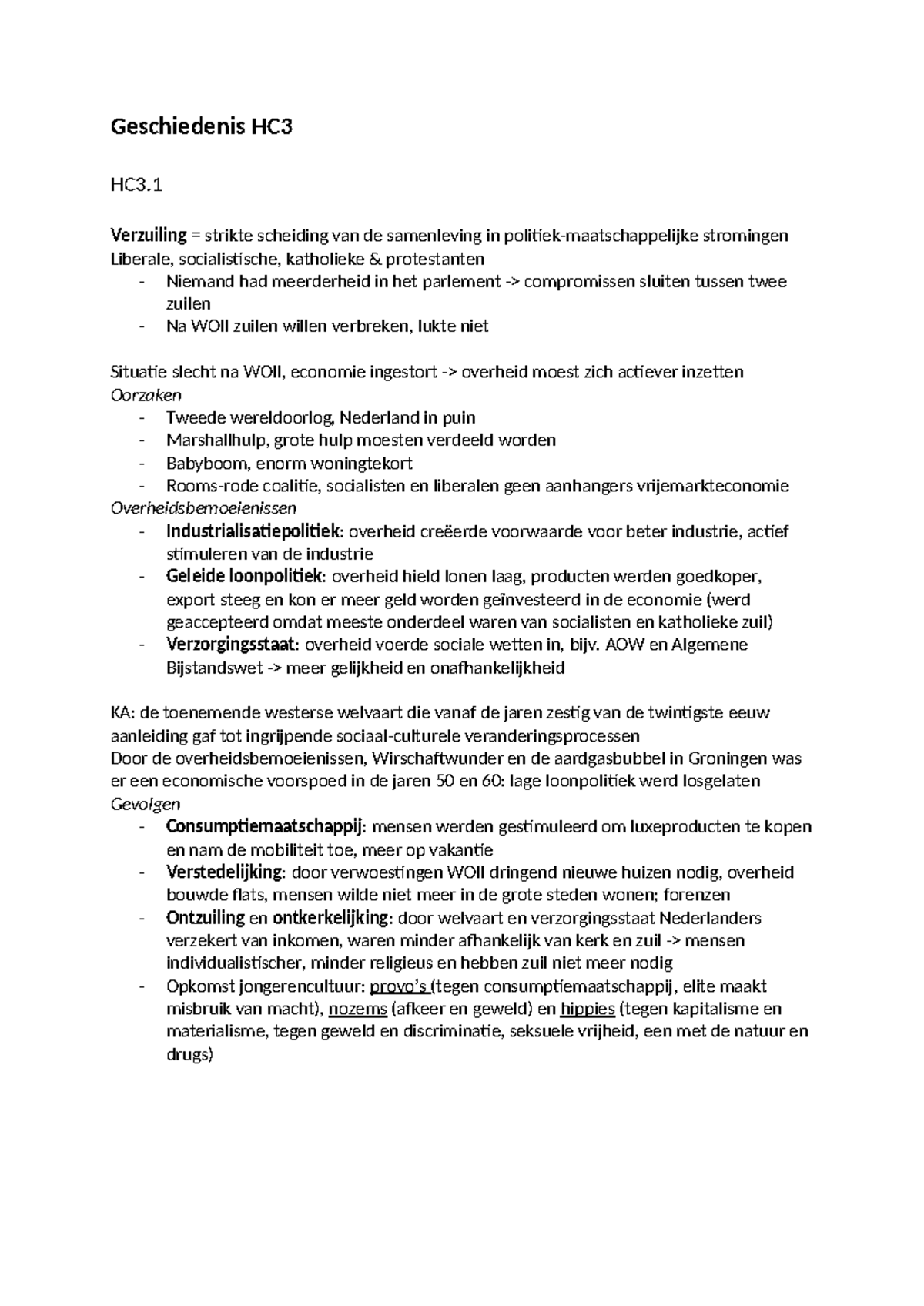 Geschiedenis HC3 - Verzuiling en Veranderingen in de Samenleving ...