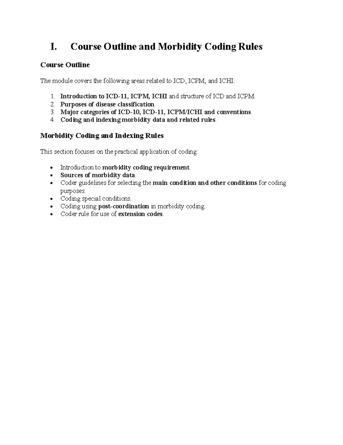 ICD, ICPM, ICHI Coding Rules & Course Outline Notes - Studocu