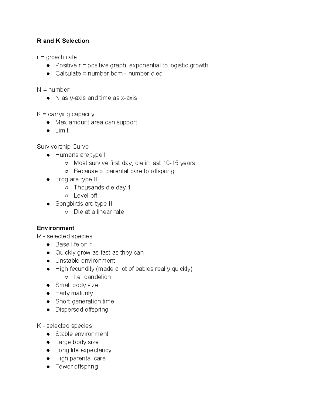 Biology 101: R and K Selection Notes from Bozeman Lecture - Studocu