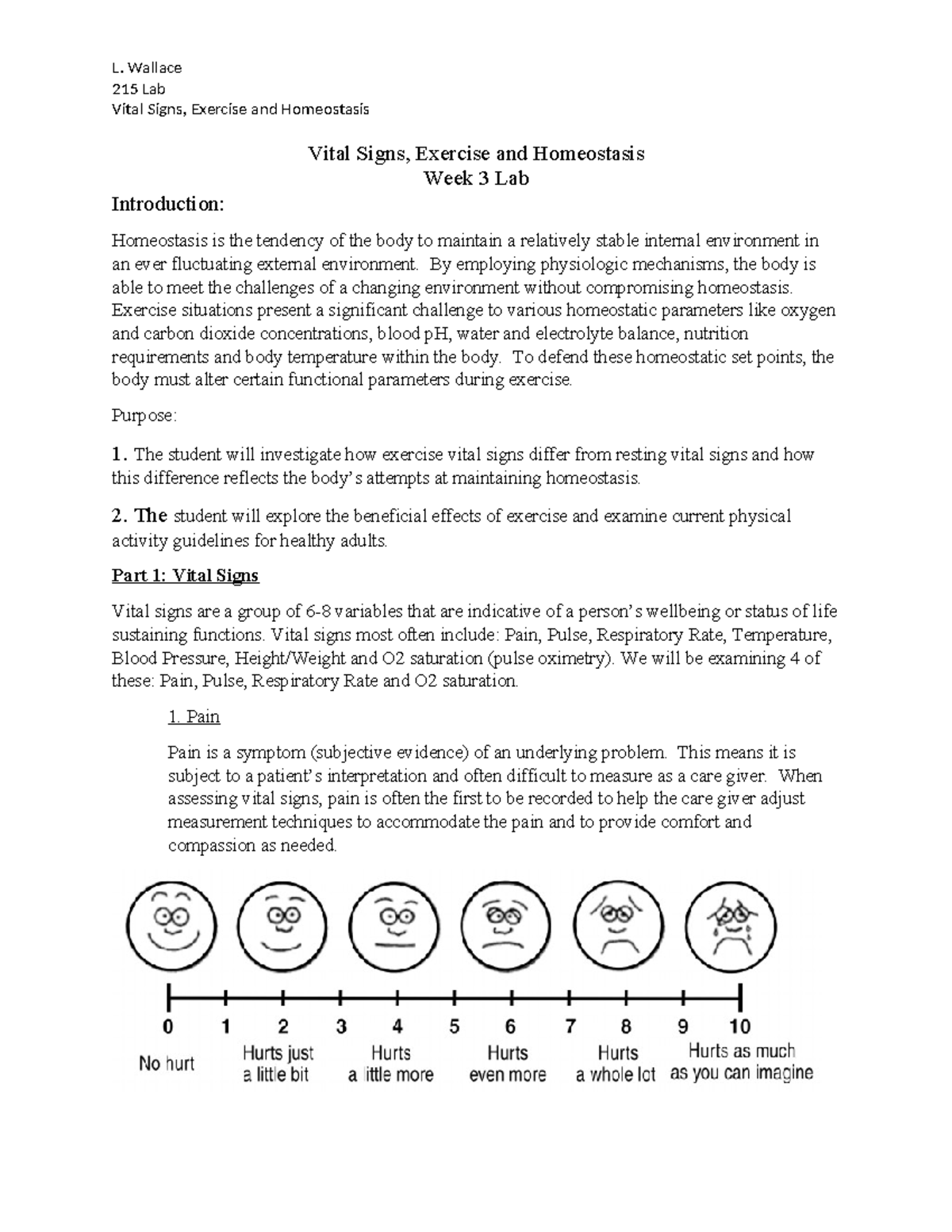 Vital Signs and Homeostasis in Exercise: Week 3 Lab Report (215) - Studocu