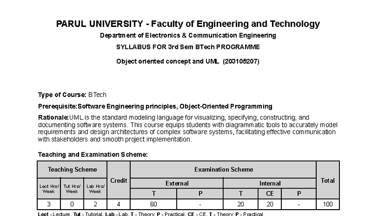UML Syllabus for 3rd Sem BTech (203105207) - Parul University - Studocu