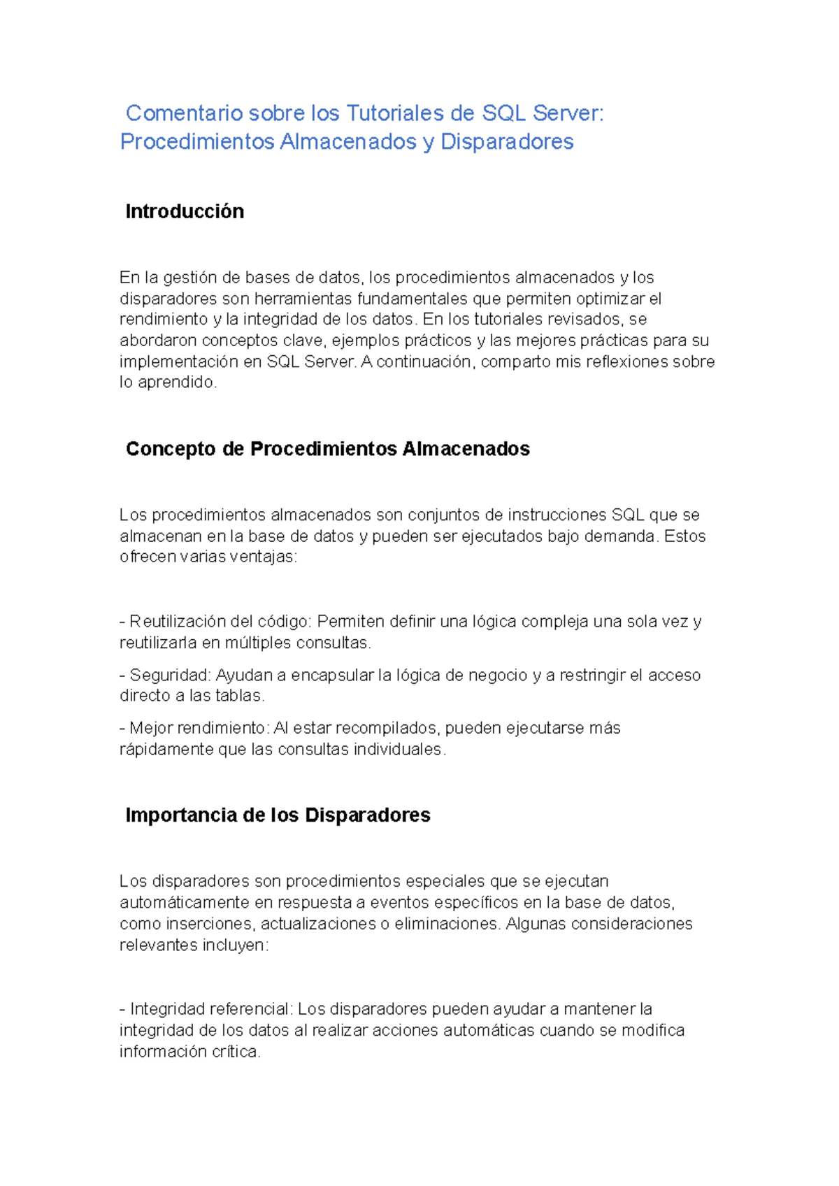 Comentario sobre los Tutoriales de SQL Server - Comentario sobre los ...