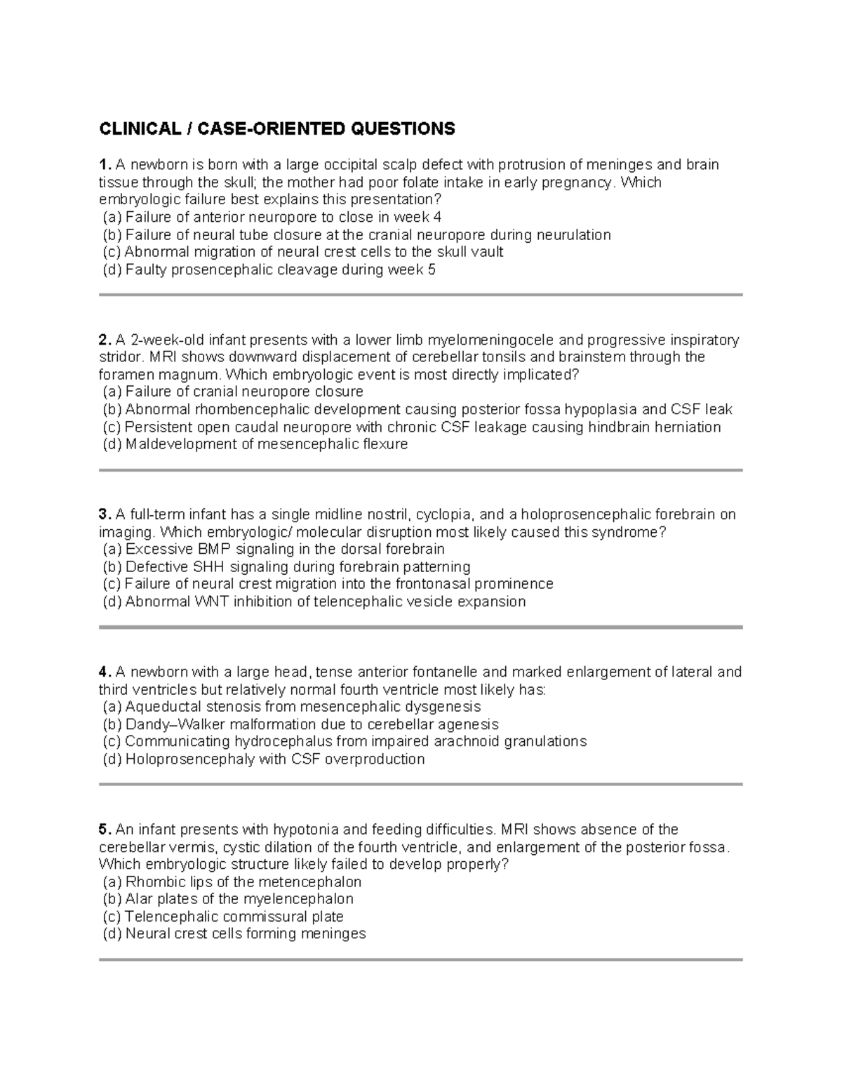CLINICAL - CASE-ORIENTED QUESTIONS: EMBRYOLOGY INSIGHTS - Studocu