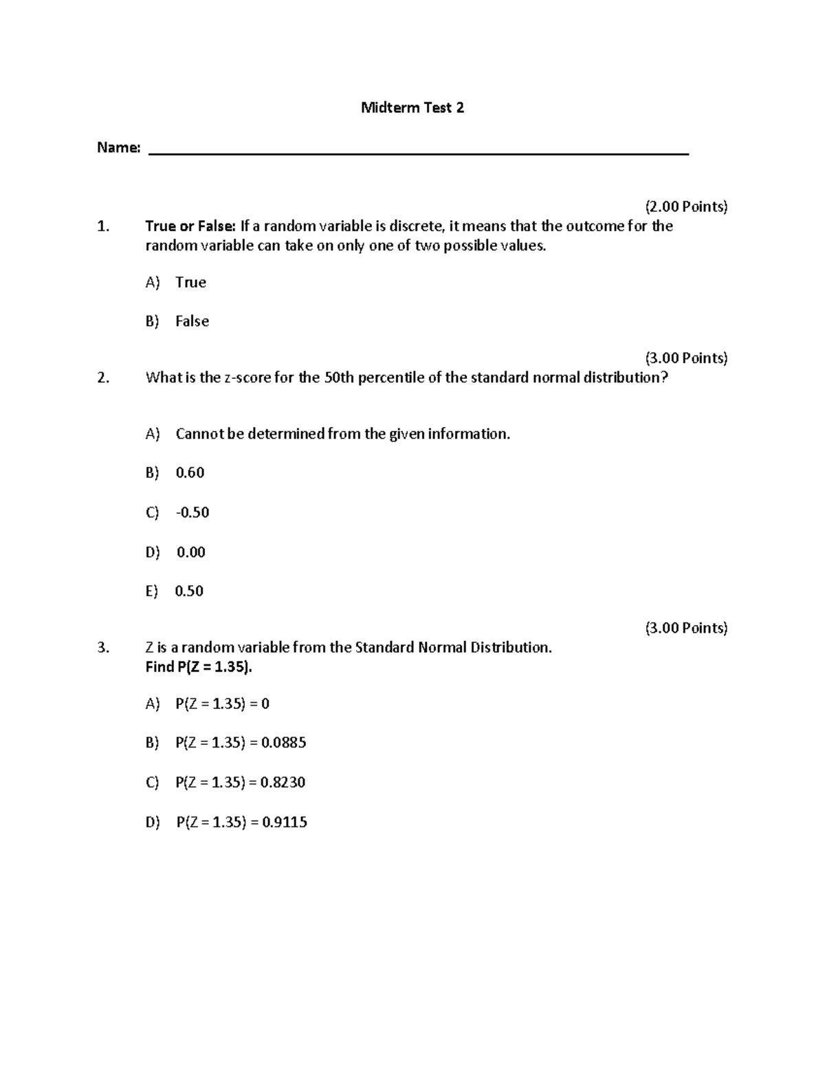 F22 Midterm Test 2 Key: Probability & Statistics Solutions - Studocu