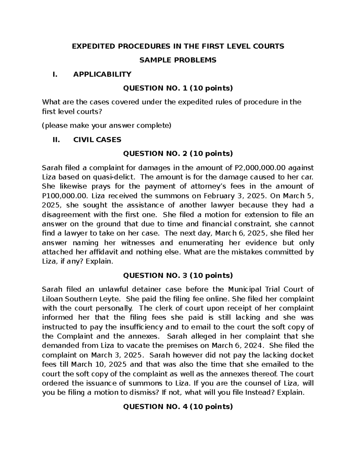 Practice Questions on Expedited Procedures in First-Level Courts - Studocu