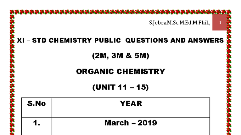 XI STD Organic Public Questions & Answers 2M,3M & 5M - XI – STD ...