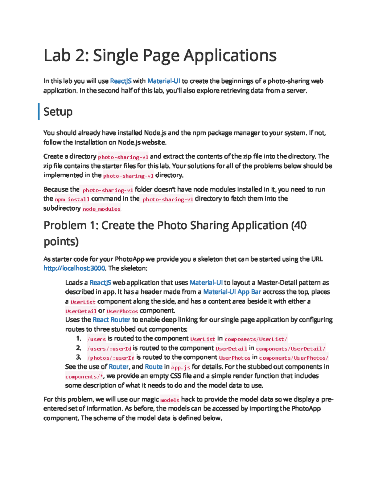 Lab 2: ReactJS Single Page Application Development - Studocu